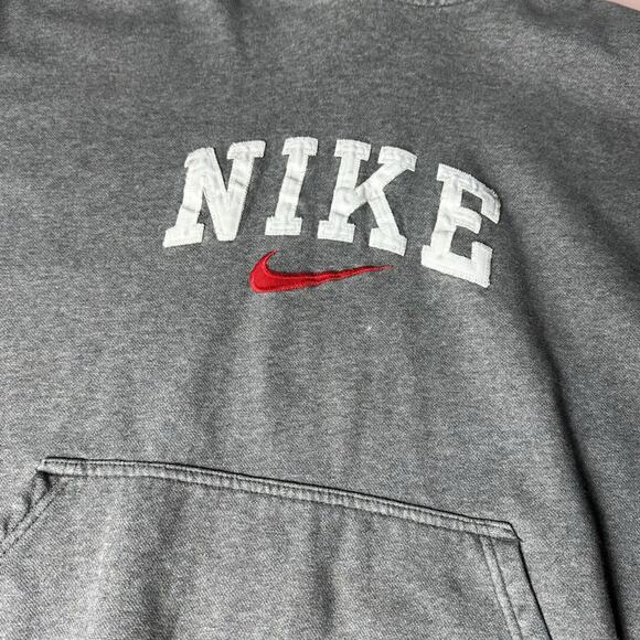Vintage Nike Center Swoosh Hoodie Gray Embroidered Spellout Logo Y2K Mens XL - Picture 1 of 6